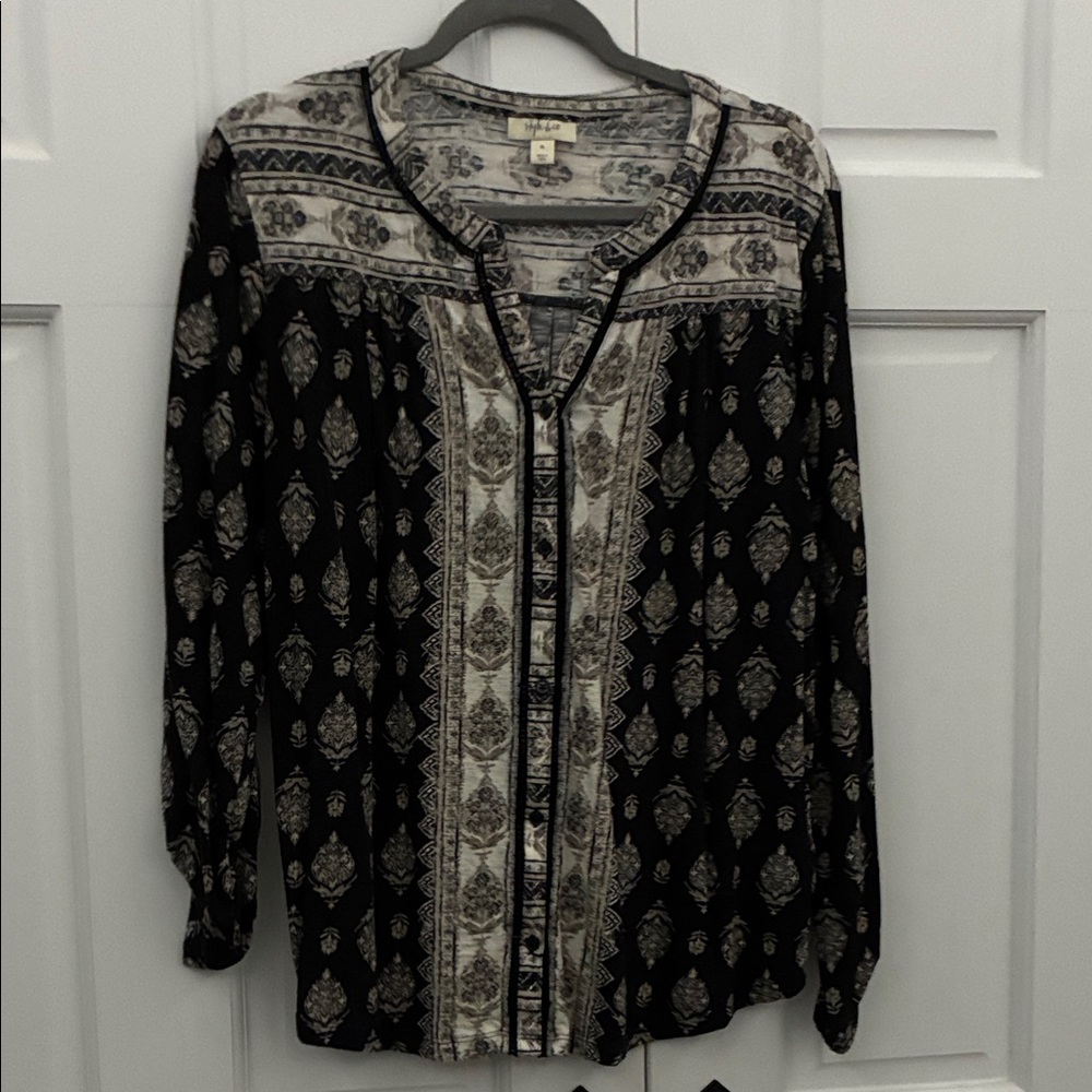 Style & Co. Black and Cream Boho Blouse